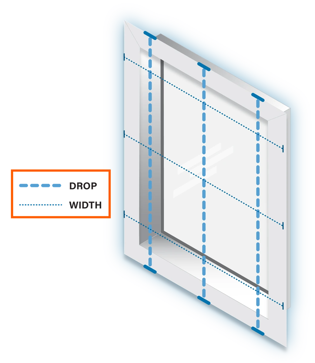 Window with an architrave on all four sides. Dotted lines show the width=
